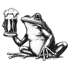 Fototapeta premium frog with a beer mug vector sketch