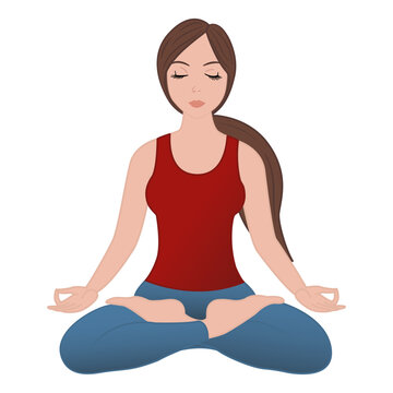 Young Woman Doing Yoga Exercise. Vector Illustration of a Girl Practicing Meditation in the Lotus Position. Healthy lifestyle