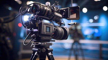 Professional TV Camera Standing in Live News Professional TV Camera Standing in Live News