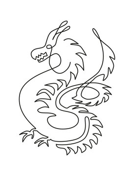 Oriental Dragon drawing. Continuous line art. Japan, China. Asian symbol. Sticker, tattoo, emblem, icon, logo. 