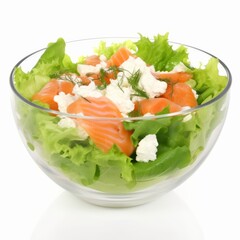 Healthy diet food fresh green lettuce salad with smoked salmon, Generative ai