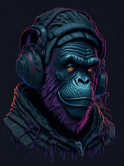 Chimpance con auriculares