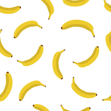 Banana fruit seamless pattern on white isolated background. Fresh banana icon vector illustration. Seamless vector pattern with yellow fruits. Ideal for wallpapers, web page backgrounds, textiles