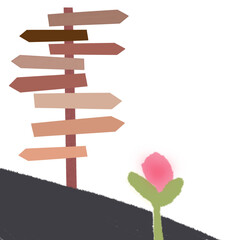 sign with flowers and leaves