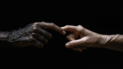 gentle touch of hands .feelings shown by hands on a black background. copyspace. Generative AI