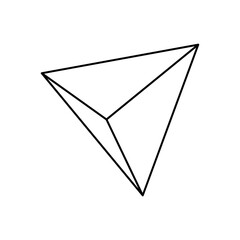 Vector linear black tetrahedron with gradients for game, icon, package design, logo, mobile, ui, web. One of regular polyhedra isolated on white background. Minimalist style. Platonic solid. Outline.