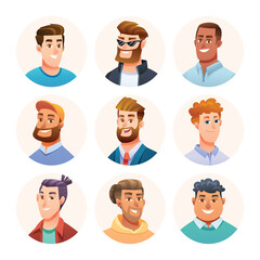 Man avatar characters collection. Male avatars in cartoon style