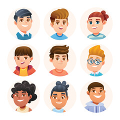 Cute boy avatar characters collection. Boy avatars in cartoon style