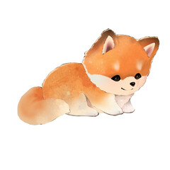 Shiba inu puppy in watercolors style, no background 