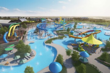 Fototapeta na wymiar water park with endless slides, waves, and splash pads for the ultimate water park experience, created with generative ai
