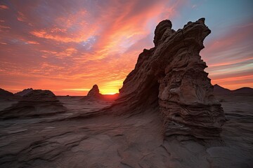 Plakat natural rock formation with sunset sky in the background, created with generative ai