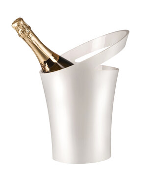 Champagne Bottle In A Bucket With Ice Isolated 