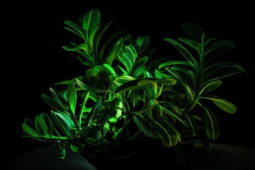 Naklejka na ściany i meble green neon plant on black background, created with generative ai