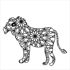 Animal mandala coloring book for children and adult. Vector, illustration, icon, image, photo and art coloring page.
