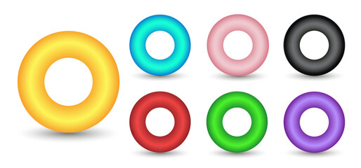 Vector torus set with gradients and shadow for game, icon, package design, logo, mobile, ui, web, education. 3d donut on a white background. Geometric figures for your design.