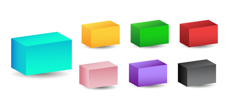 Set of vector parallelepipeds with gradients and shadow for game, icon, package design, logo, mobile, ui, web, education. 3D parallelepiped on a white background. Geometric figures for your design.