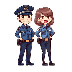 Police hand draw cartoon isolated on white background