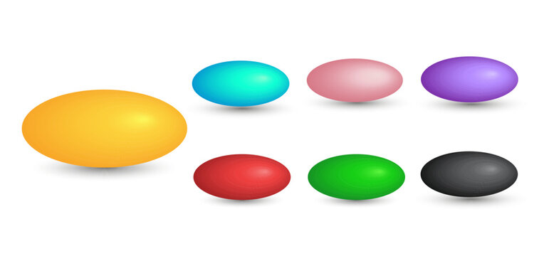 Set of vector ellipsoids with gradients and shadow for game, icon, package design, logo, mobile, ui, web, education. 3d ellipsoid on a white background. Geometric figures for your design.