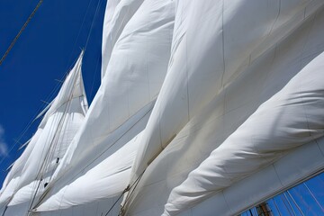 Fototapeta premium close-up of sails, with the wind billowing them out, created with generative ai