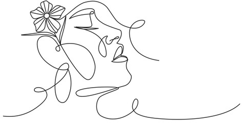 Naklejka premium Women’s day line art style vector illustraton. Beauty Woman face line art style vector illustration