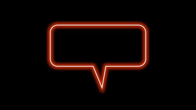 Neon red speech bubble on black background. Glowing blank chat bubble.