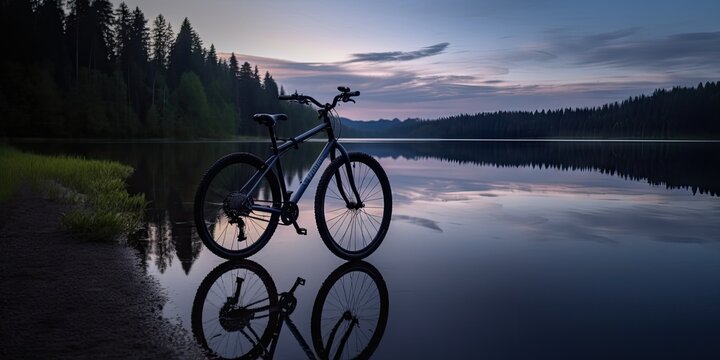 Tranquil Lakeside Bike Rest - AI Generated
