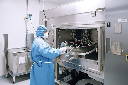 surgical instruments being placed in autoclave for sterilization, created with generative ai