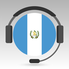 Guatemala flag with headphones, support sign. Vector illustration.