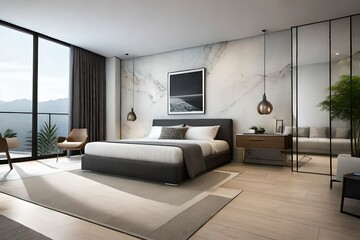 Naklejka na ściany i meble modern bedroom generative by AI 