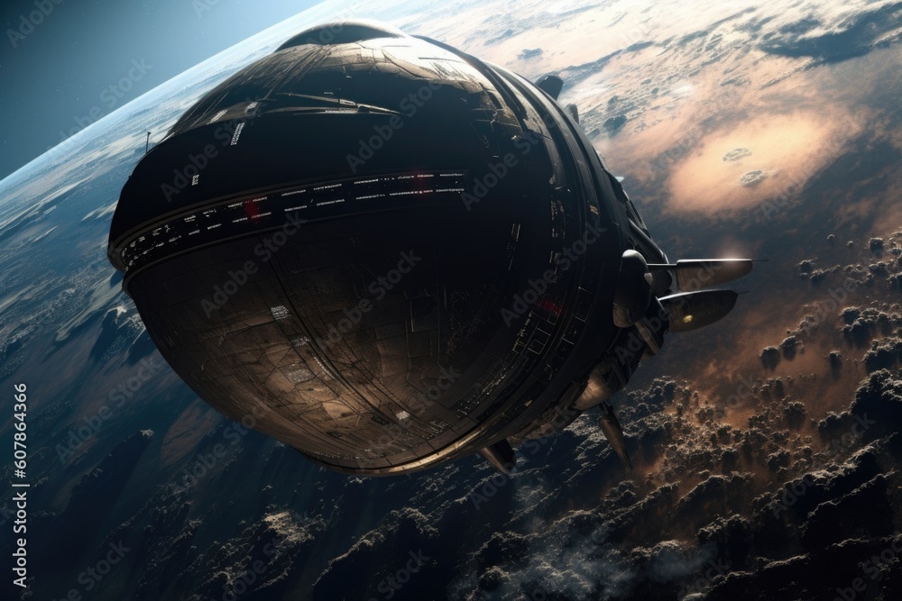 Wall mural alien, flying aboard spacecraft through the open expanse of space, created with generative ai