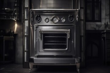 classic commercial oven with vintage design element, surrounded by modern steel frame, created with generative ai