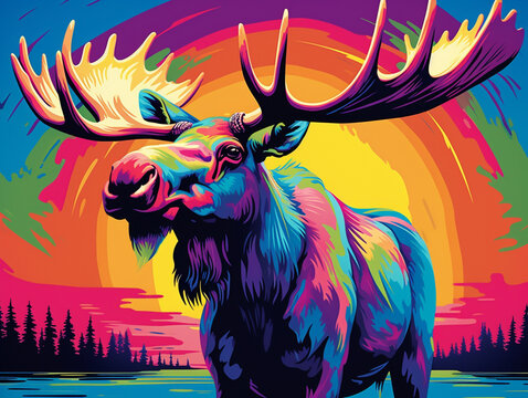 A Pop Art Style Painting of a Moose | Generative AI