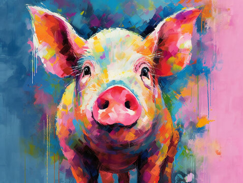 A Pop Art Style Painting of a Pig | Generative AI