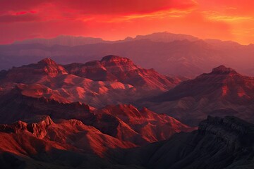 majestic mountains in sunset, with vibrant hues of oranges and reds, created with generative ai