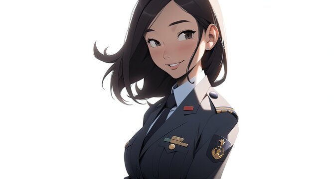 Asian Anime Woman Aerospace Engineer White Backdrop Smiling Copy Space Generative AI
