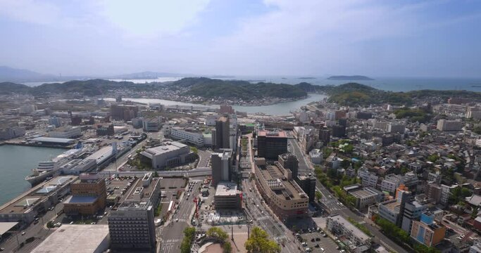 タワーの上から見る山口県下関の街並み
