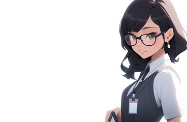 Asian Anime Woman Data Analyst White Backdrop Very Pretty Copy Space Generative AI