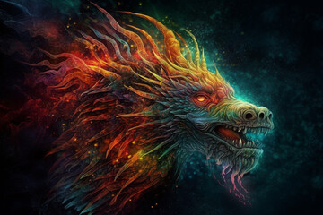 Colorful dragon swirling through smoke - Spirit Dragon