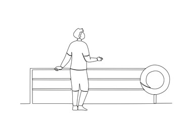 A man is standing on the ship. Harbor activities one-line drawing