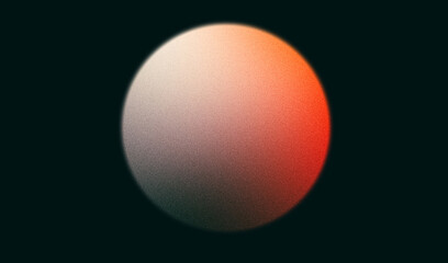 Color gradient circle grainy black background, red orange gray white sphere noise texture abstract poster banner design