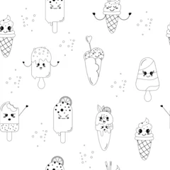 Gordijnen Seamless outline kawaii ice cream pattern drawn © Elena