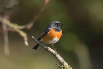 male redstart perched on branch, with wings spread, created with generative ai