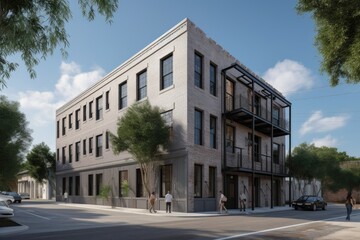 adaptive reuse project, with a new and modern design aesthetic being applied to an old building, created with generative ai