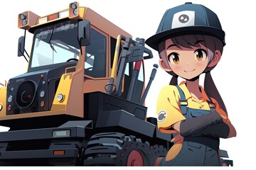 Asian Female Industrial Truck Operator White Background Very Happy Copy Space Generative AI