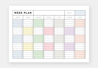 Colored Weekly Planner Layout With Checkboxes