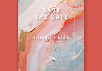 Invitation Card Layout For Wedding With Abstract Paint Background and Generative Ai