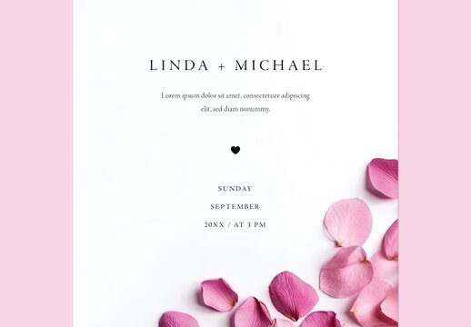 Elegant Layout For Wedding Announcement With Pink Flower Petals and Generative Ai 