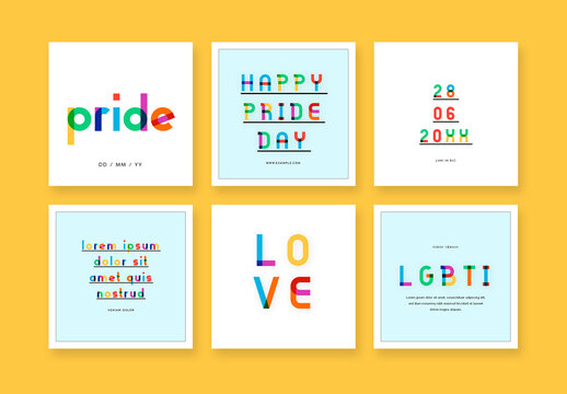 Pride Social Media Banners With Colored typography and Minimal Style