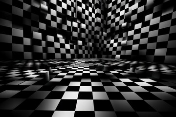 Abstract black and white squares on black background, Generative ai