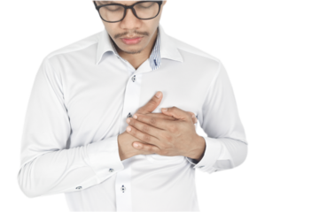 Heart attack problems. Young male suffering from severe chest pain, Severe heartache, Warning signs of terrible disease.